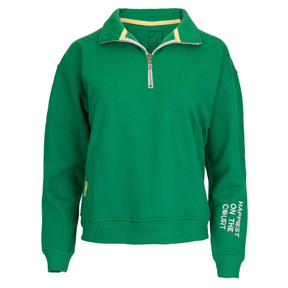 Women`s Happiest On The Court 1/4 Zip Tennis Sweatshirt Green and White Apparel CourtLife