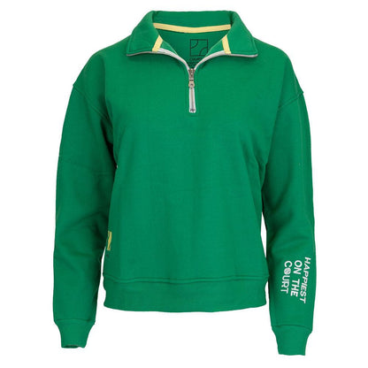 Women`s Happiest On The Court 1/4 Zip Tennis Sweatshirt Green and White Apparel CourtLife
