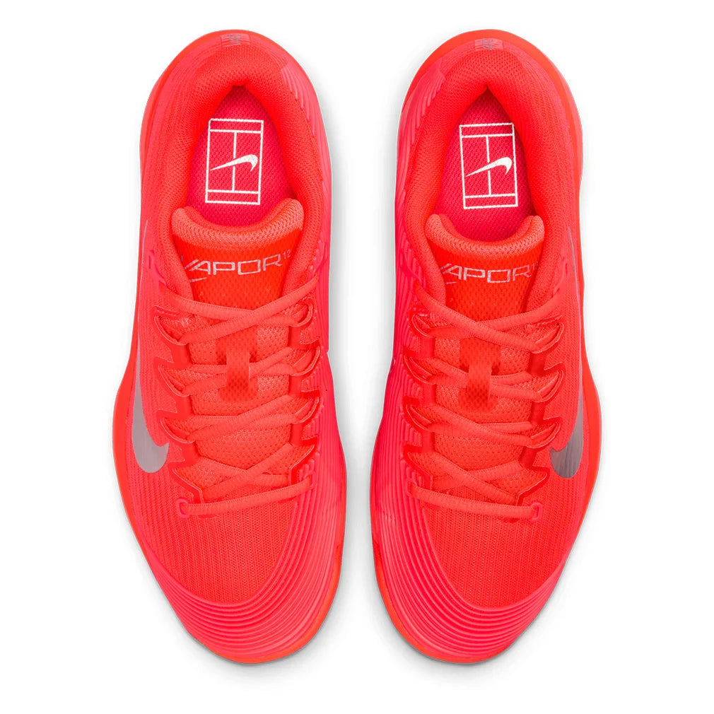 Women`s Zoom Vapor 12 PRM New York Tennis Shoes Bright Crimson and Metallic Silver Footwear Nike