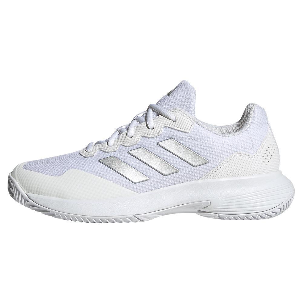 Women's GameCourt 2 Tennis Shoes Footwear White and Metallic Silver Footwear Adidas