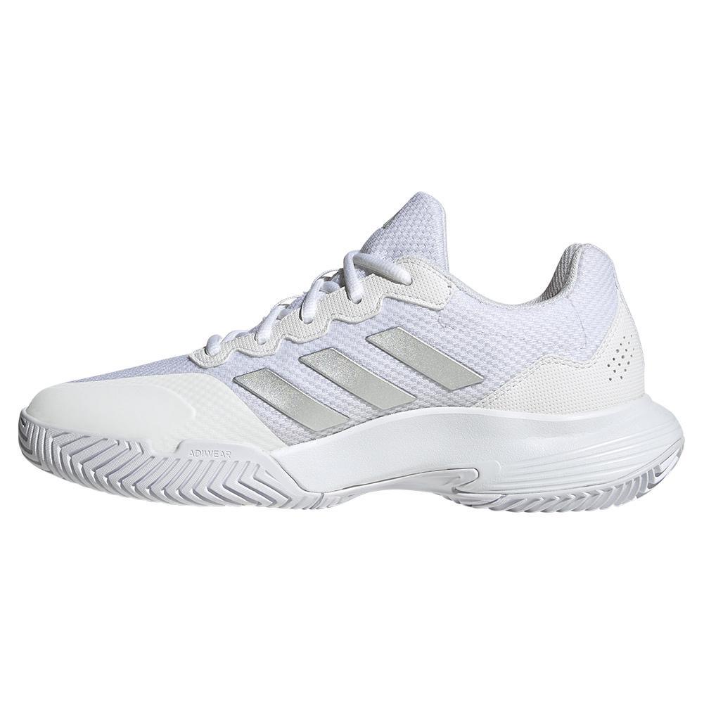 Women's GameCourt 2 Tennis Shoes Footwear White and Metallic Silver Footwear Adidas