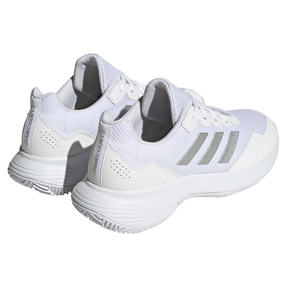 Women's GameCourt 2 Tennis Shoes Footwear White and Metallic Silver Footwear Adidas