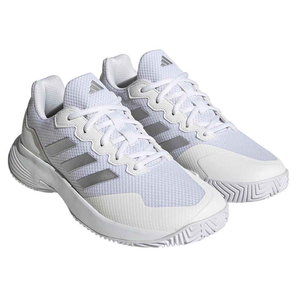 Women's GameCourt 2 Tennis Shoes Footwear White and Metallic Silver Footwear Adidas