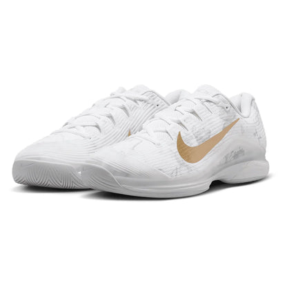 Men's Zoom Vapor 12 Magnolia Tennis Shoes White and Metallic Gold Footwear Nike