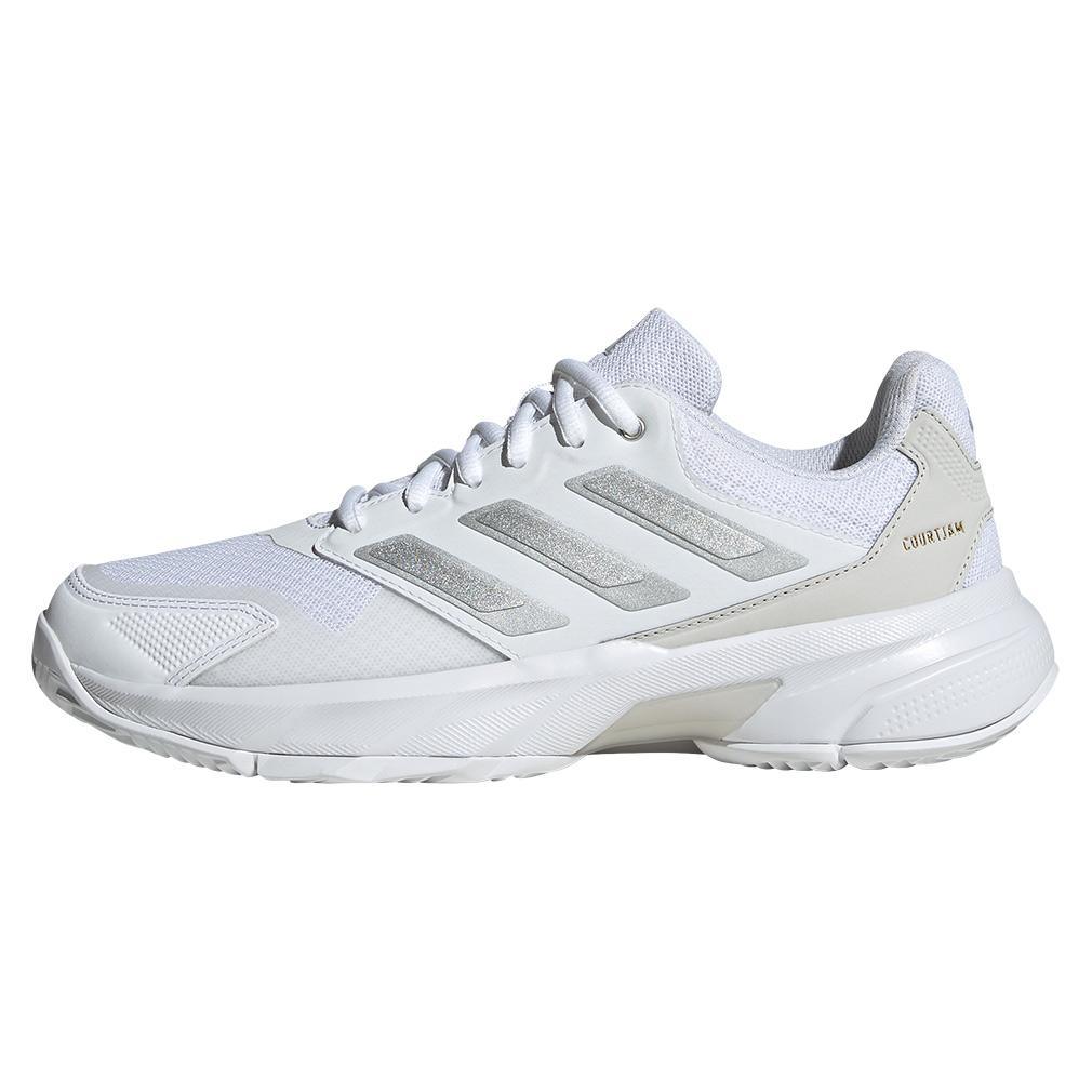 Women's CourtJam Control 3 Tennis Shoes White and Silver Metallic Adidas