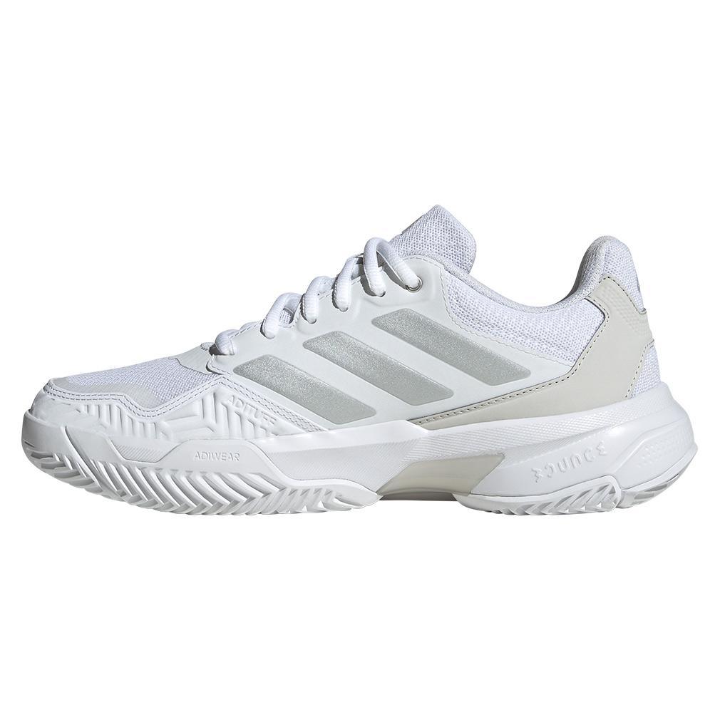 Women's CourtJam Control 3 Tennis Shoes White and Silver Metallic Adidas