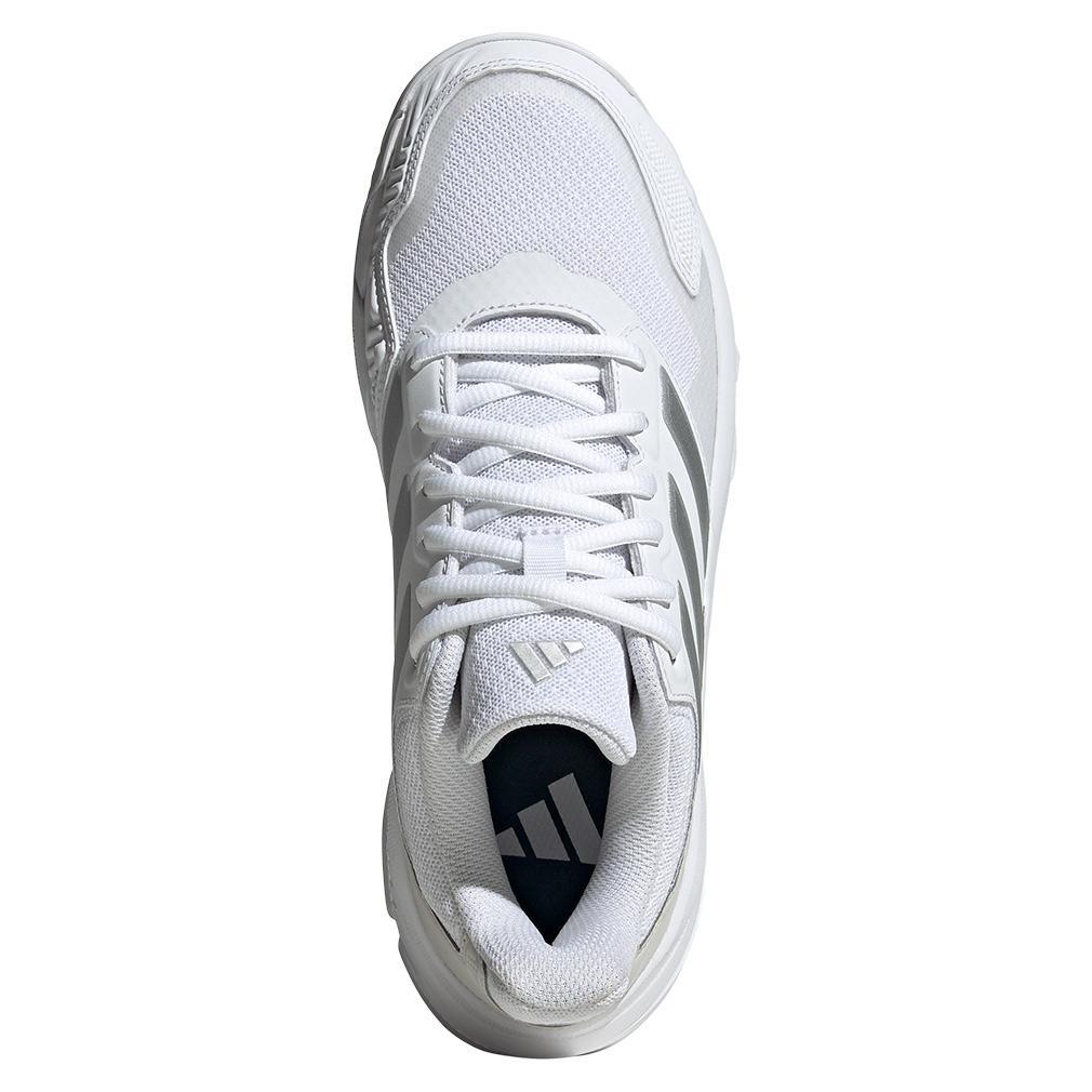 Women's CourtJam Control 3 Tennis Shoes White and Silver Metallic Adidas