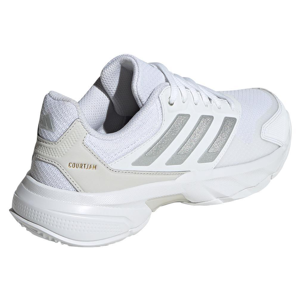 Women's CourtJam Control 3 Tennis Shoes White and Silver Metallic Adidas