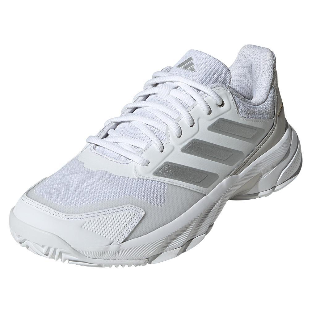 Women's CourtJam Control 3 Tennis Shoes White and Silver Metallic Adidas