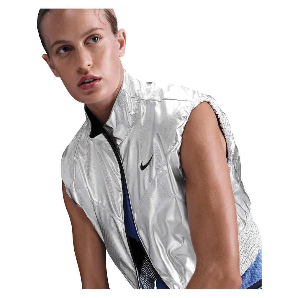 Women`s New York Court Slam Tennis Vest Metallic Silver and Black Apparel Nike