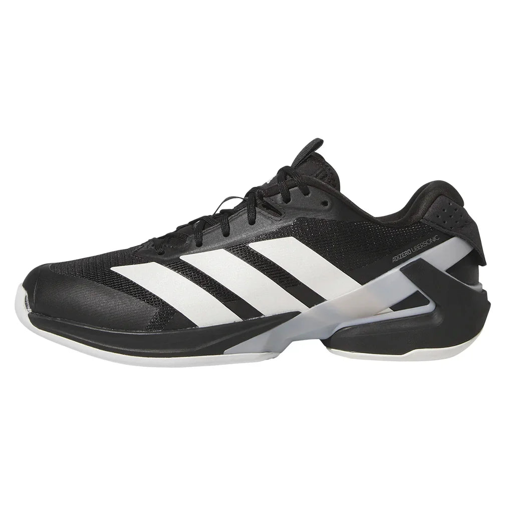 Men`s Adizero Ubersonic 5 Tennis Shoes Core Black and Silver Metallic Footwear Adidas