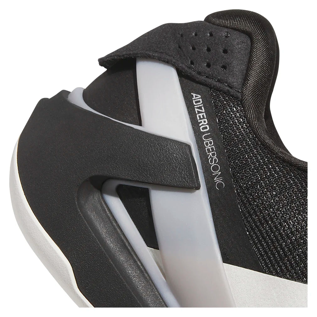 Men`s Adizero Ubersonic 5 Tennis Shoes Core Black and Silver Metallic Footwear Adidas