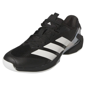 Men`s Adizero Ubersonic 5 Tennis Shoes Core Black and Silver Metallic Footwear Adidas