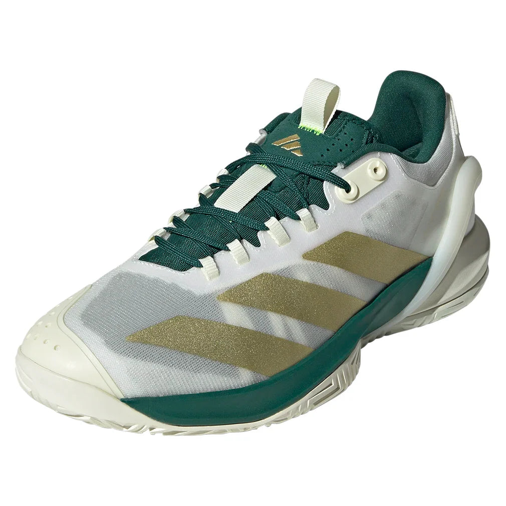 Men`s Adizero Cybersonic 2 Tennis Shoes Core White and Gold Metallic Footwear Adidas