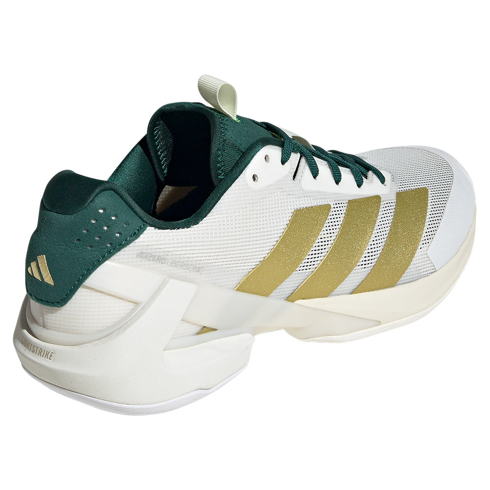 Men`s Adizero Ubersonic 5 Tennis Shoes Core White and Gold Metallic Footwear Adidas