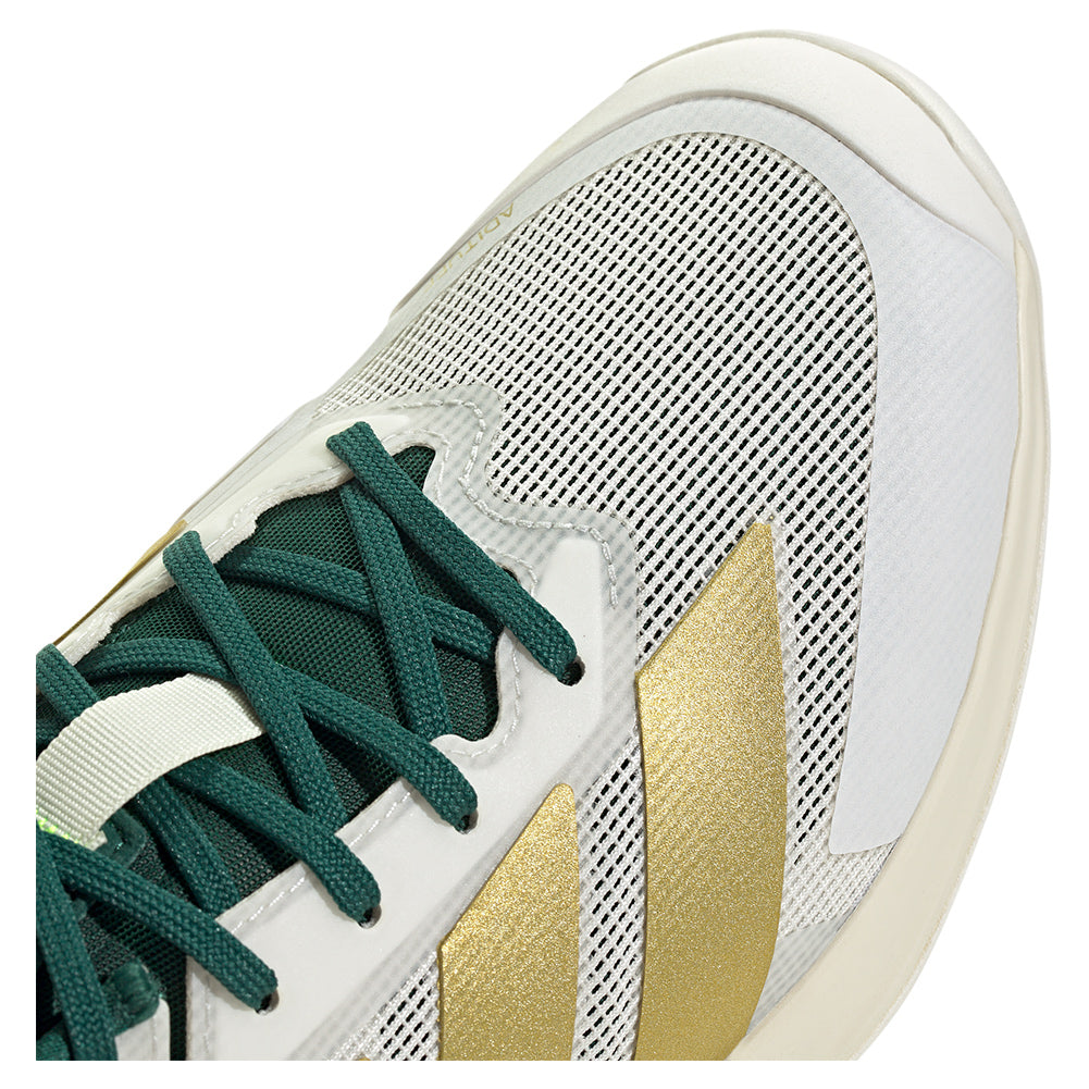 Men`s Adizero Ubersonic 5 Tennis Shoes Core White and Gold Metallic Footwear Adidas