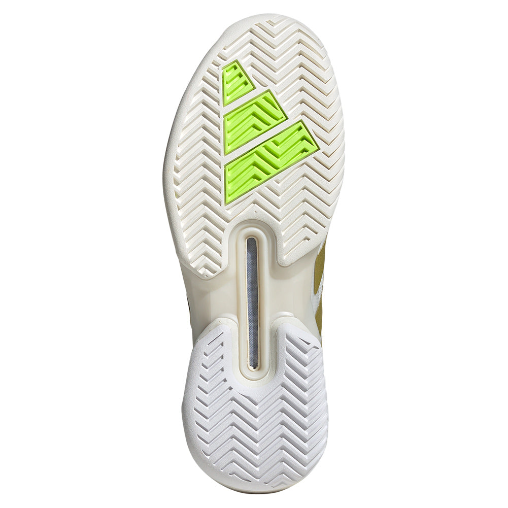 Men`s Adizero Ubersonic 5 Tennis Shoes Core White and Gold Metallic Footwear Adidas