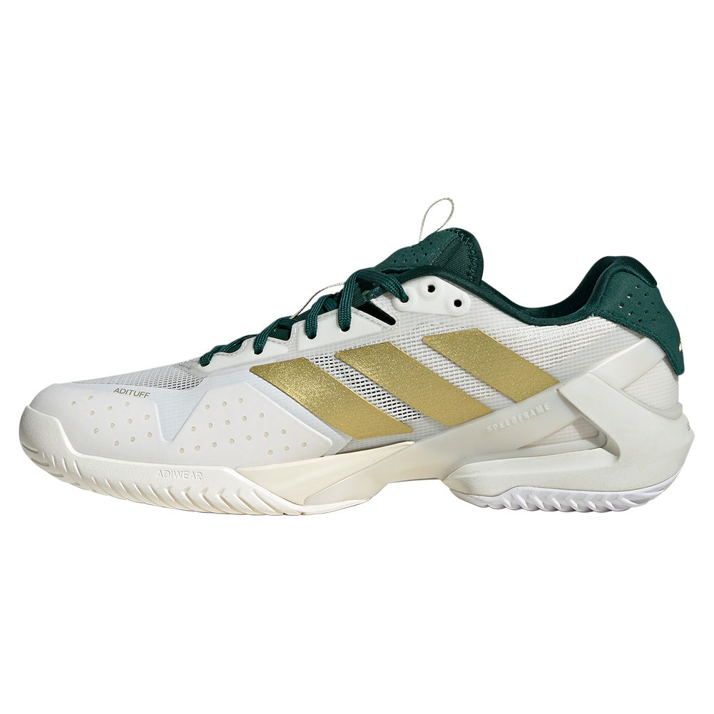 Men`s Adizero Ubersonic 5 Tennis Shoes Core White and Gold Metallic Footwear Adidas