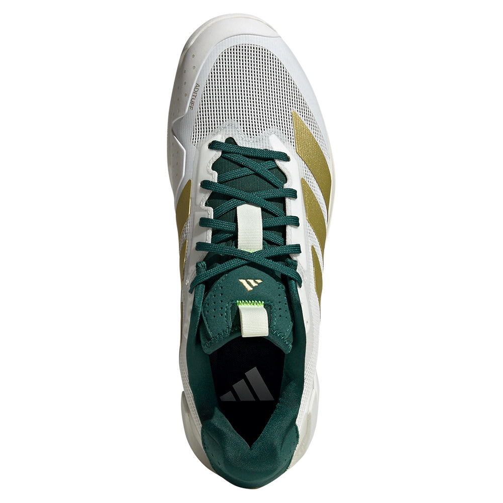 Men`s Adizero Ubersonic 5 Tennis Shoes Core White and Gold Metallic Footwear Adidas