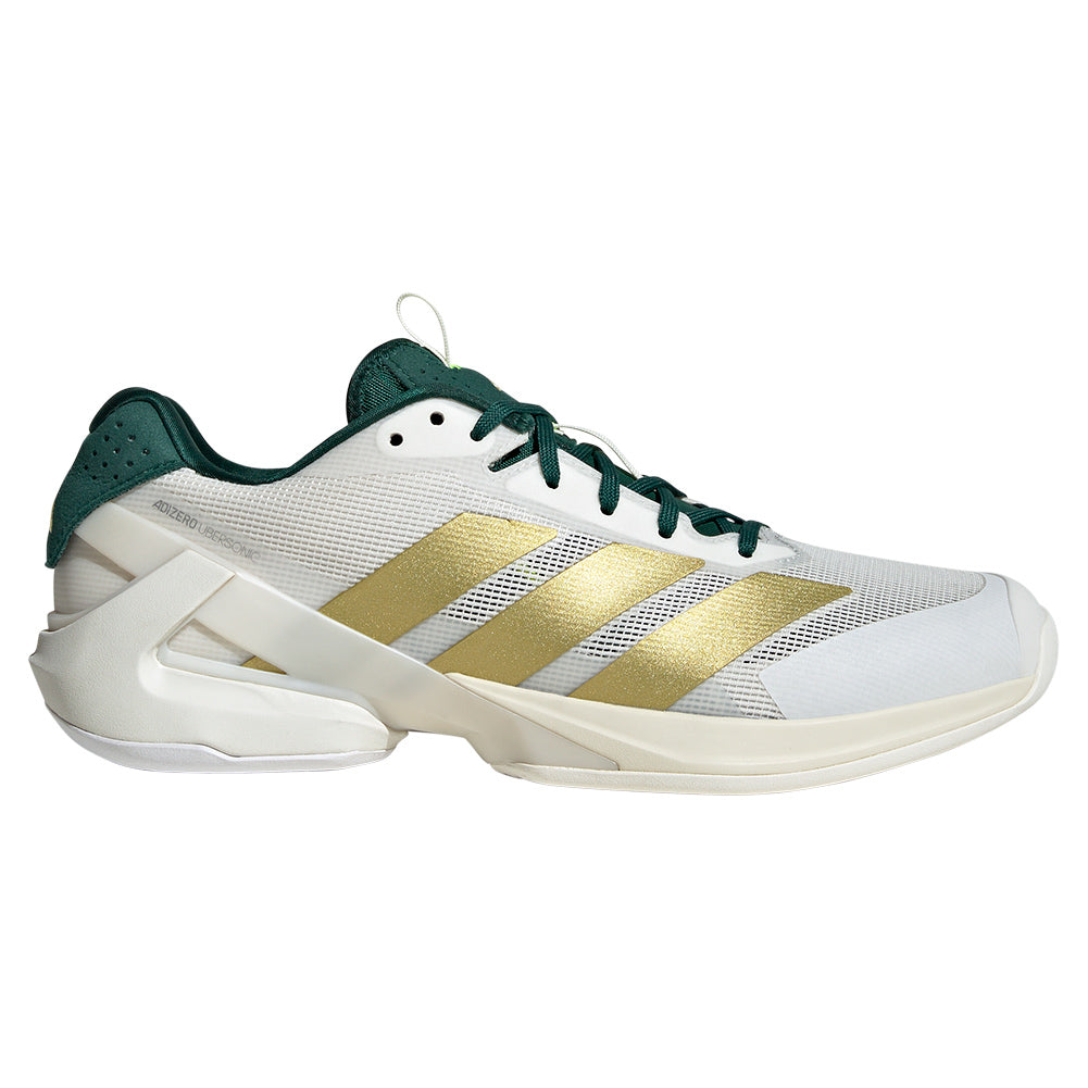 Men`s Adizero Ubersonic 5 Tennis Shoes Core White and Gold Metallic Footwear Adidas