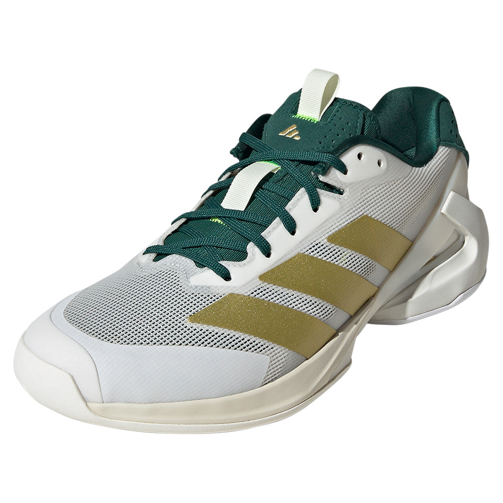 Men`s Adizero Ubersonic 5 Tennis Shoes Core White and Gold Metallic Footwear Adidas