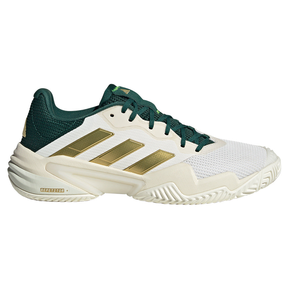 Men`s Barricade 13 Tennis Shoes White and Gold Metallic Footwear Adidas