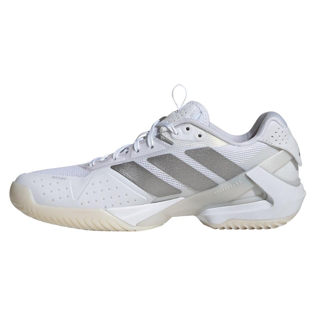Women`s Adizero Ubersonic 5 Tennis Shoes White and Silver Metallic Footwear Adidas