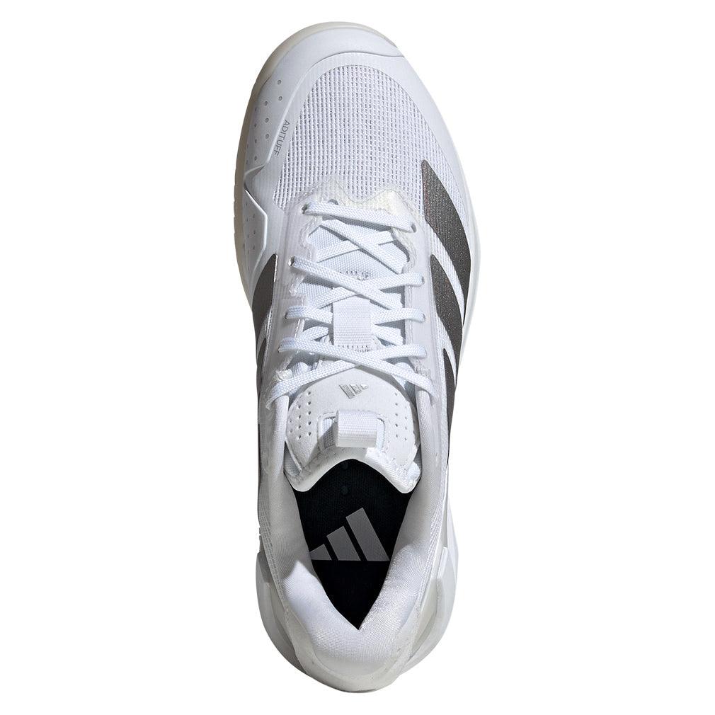 Women`s Adizero Ubersonic 5 Tennis Shoes White and Silver Metallic Footwear Adidas