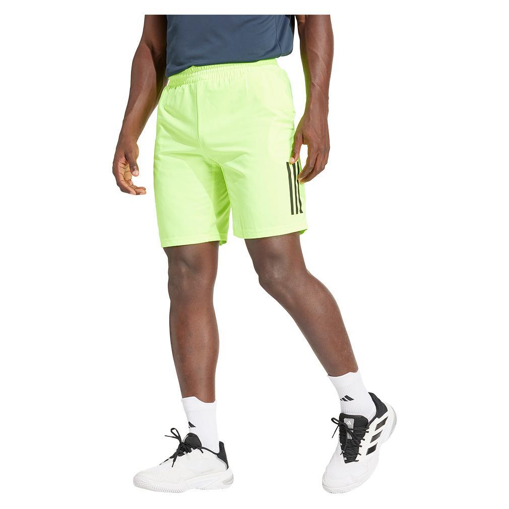 Mens Club 3 Stripe 9 Inch Tennis Short Lucid Lemon Apparel Adidas