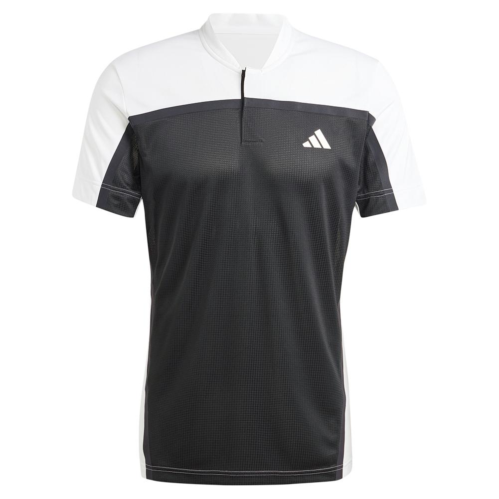Men's Heat.RDY Freelift Henley Pro Tennis Top Black and White Adidas