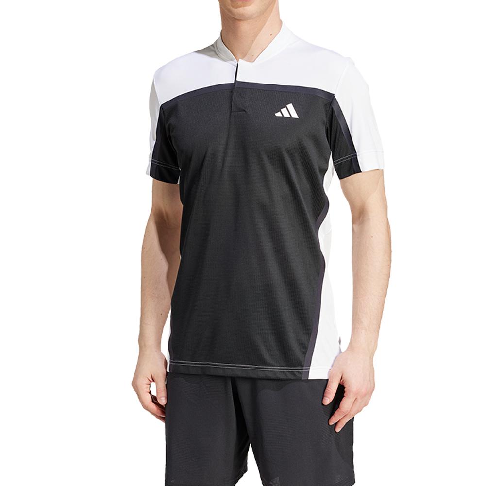 Men's Heat.RDY Freelift Henley Pro Tennis Top Black and White Adidas