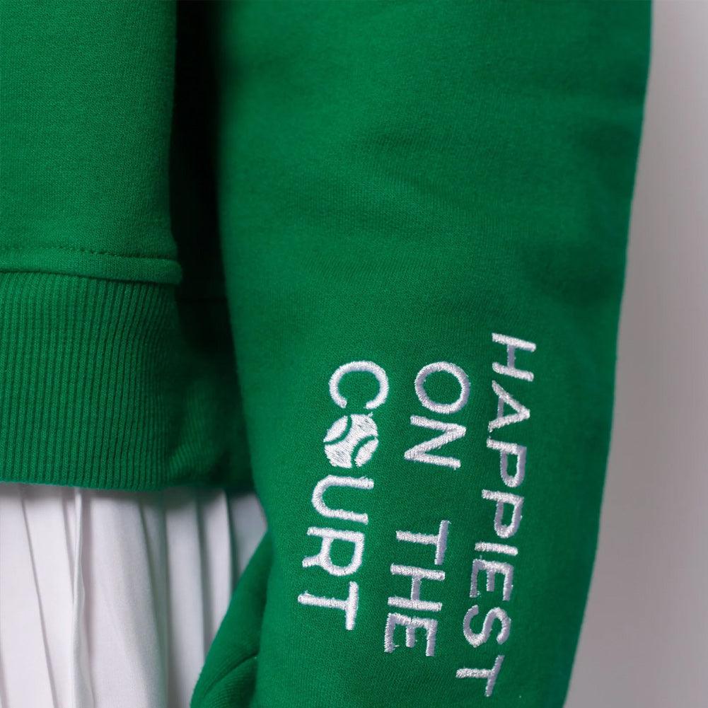 Women`s Happiest On The Court 1/4 Zip Tennis Sweatshirt Green and White Apparel CourtLife