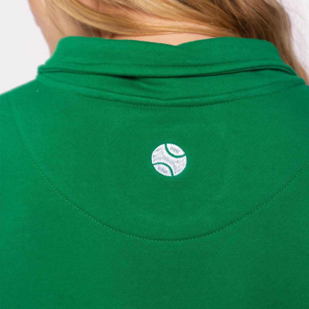 Women`s Happiest On The Court 1/4 Zip Tennis Sweatshirt Green and White Apparel CourtLife