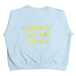 Women`s Happiest On The Court Tennis Sweatshirt Blue and Yellow Apparel CourtLife