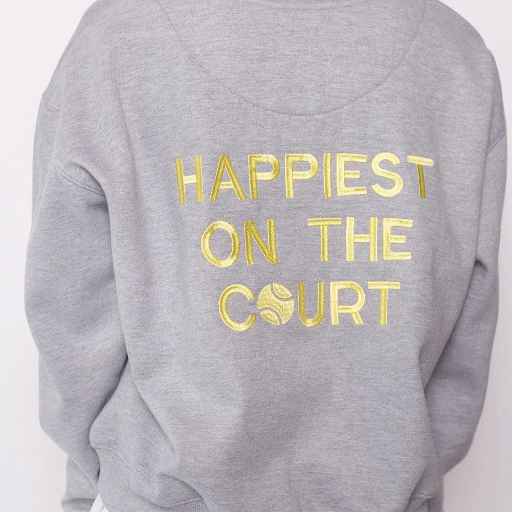 Women`s Happiest On The Court Tennis Sweatshirt Grey and Yellow Apparel CourtLife