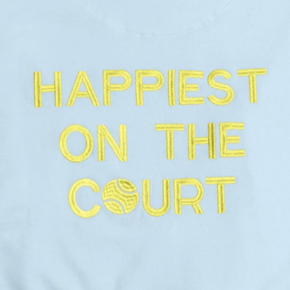 Women`s Happiest On The Court Tennis Sweatshirt Blue and Yellow Apparel CourtLife