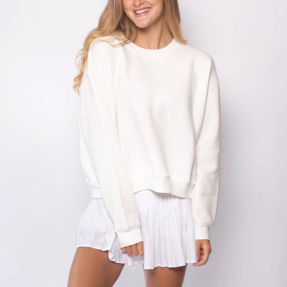 Women`s Happiest On The Court Pickleball Sweatshirt White and Pink Apparel CourtLife