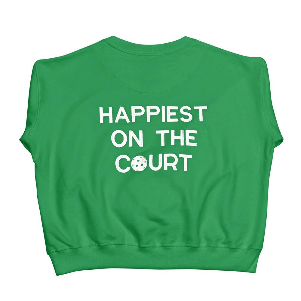 Women`s Happiest On The Court Pickleball Sweatshirt Green and White Apparel CourtLife