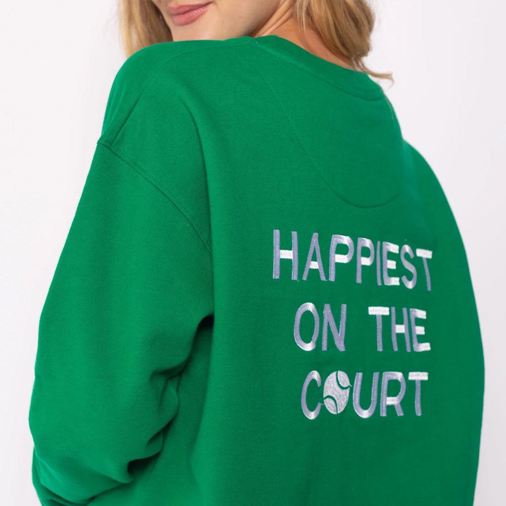 Women`s Happiest On The Court Tennis Sweatshirt Green and White Apparel CourtLife