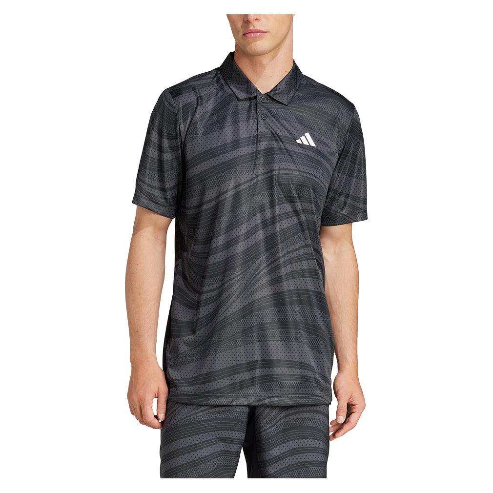 Men`s Club Graphic Tennis Polo Black and Carbon Apparel Adidas