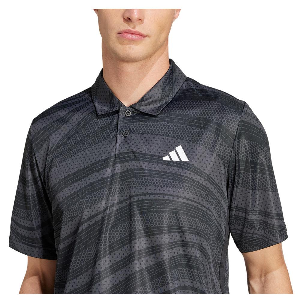Men`s Club Graphic Tennis Polo Black and Carbon Apparel Adidas