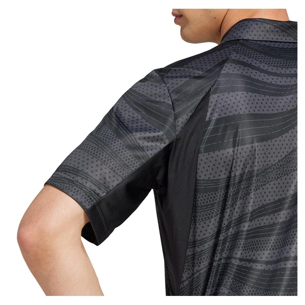 Men`s Club Graphic Tennis Polo Black and Carbon Apparel Adidas