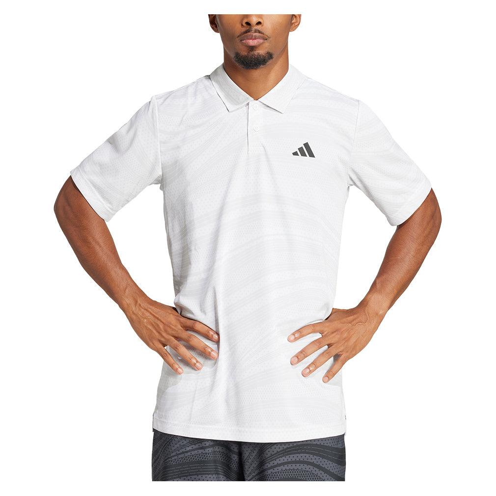 Men`s Club Graphic Tennis Polo Dash Grey and White Apparel Adidas