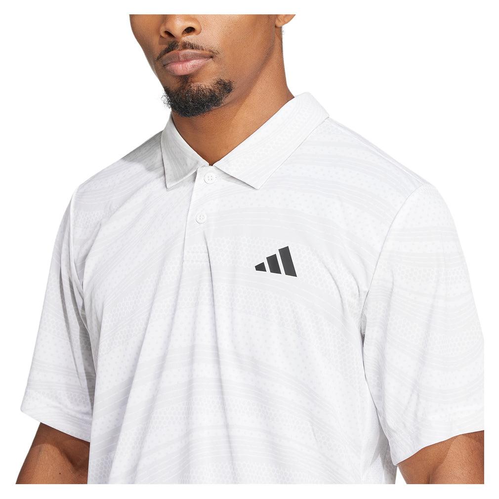 Men`s Club Graphic Tennis Polo Dash Grey and White Apparel Adidas