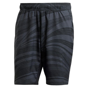 Men`s Club Graphic 9 inch Tennis Shorts Carbon and Black Apparel Adidas