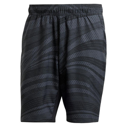 Men`s Club Graphic 9 inch Tennis Shorts Carbon and Black Apparel Adidas