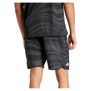 Men`s Club Graphic 9 inch Tennis Shorts Carbon and Black Apparel Adidas