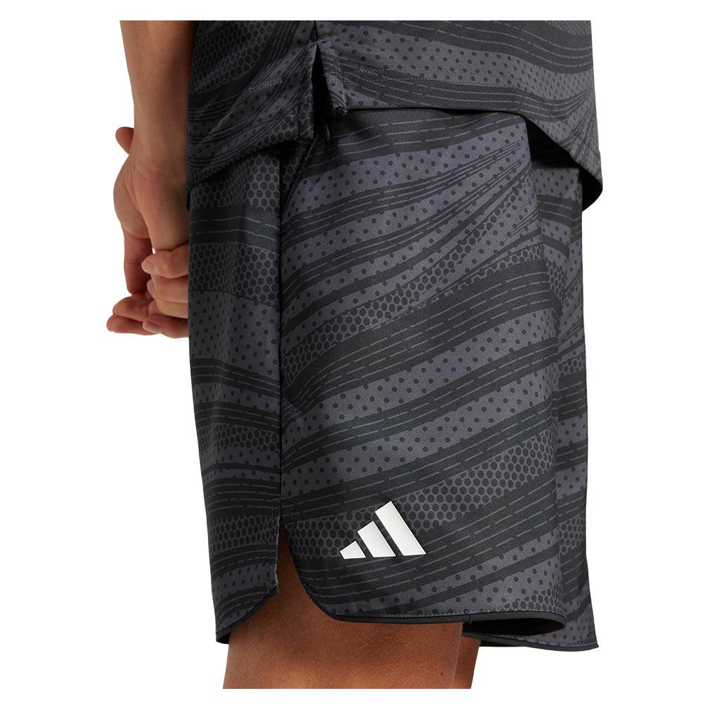 Men`s Club Graphic 9 inch Tennis Shorts Carbon and Black Apparel Adidas