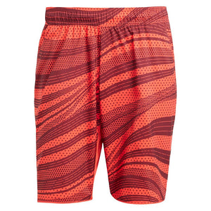 Men`s Club Graphic 9 Inch Tennis Short Semi Lucid Red and Shadow Red Apparel Adidas