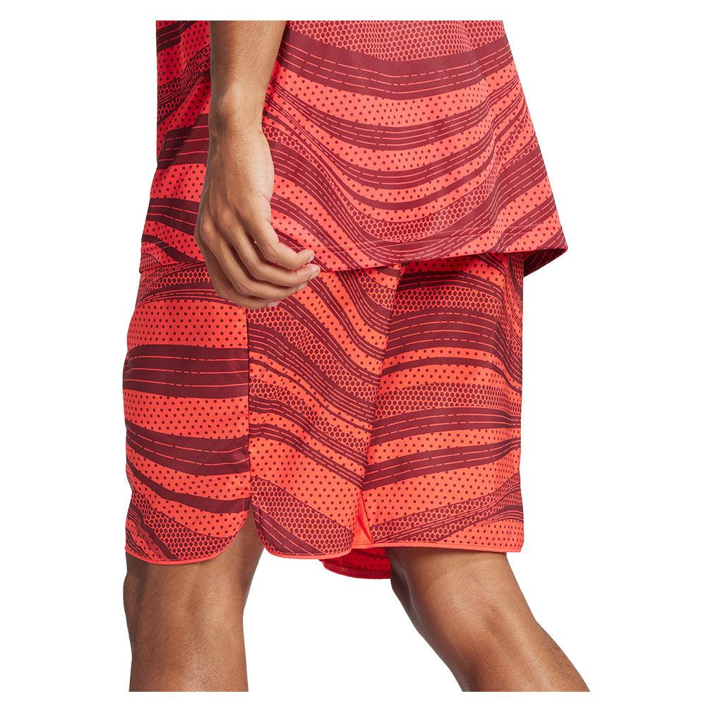Men`s Club Graphic 9 Inch Tennis Short Semi Lucid Red and Shadow Red Apparel Adidas
